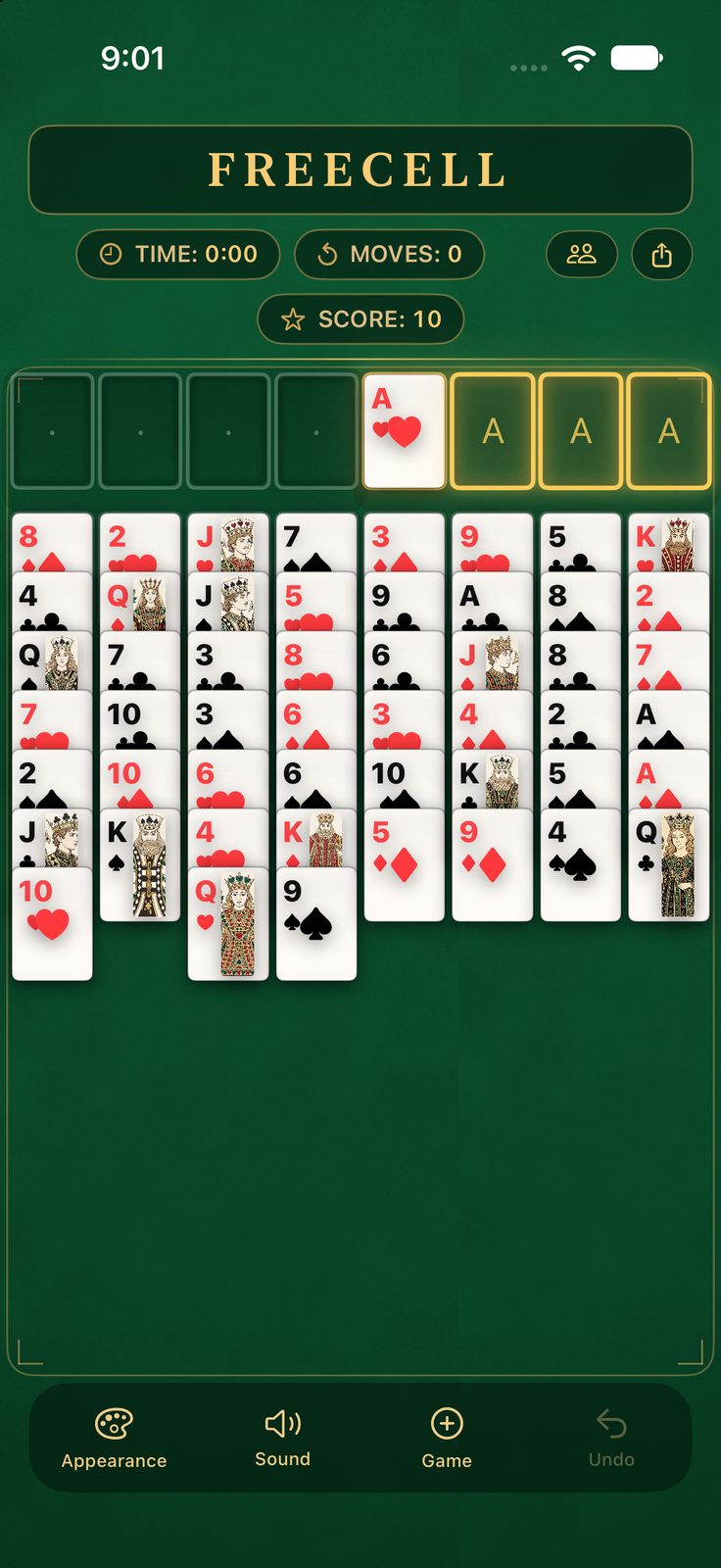 FreeCell by Dolga — a deal in the Bold card face