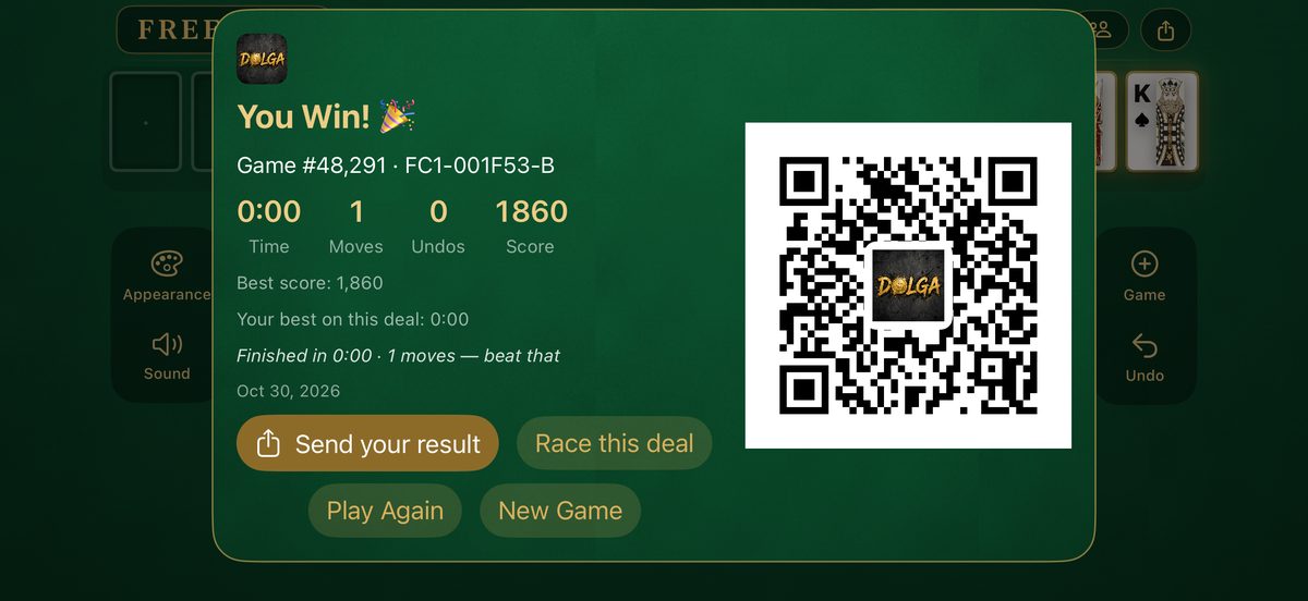 FreeCell by Dolga — the win card