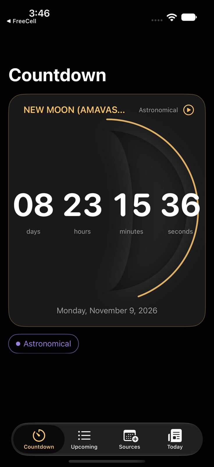 Countdown — a live countdown to the new moon