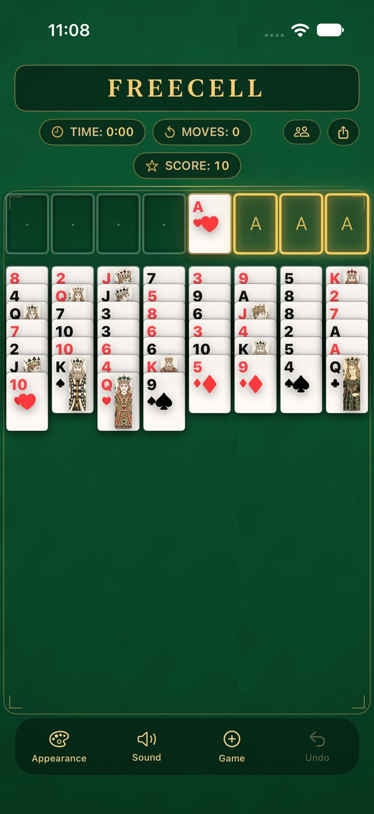FreeCell by Dolga — a deal in play