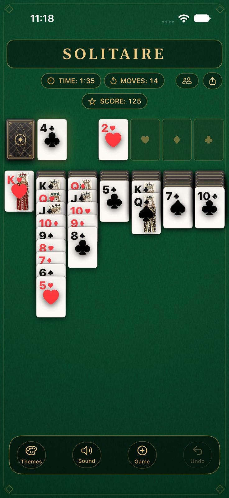 Solitaire by Dolga — a Klondike deal in play on the green felt